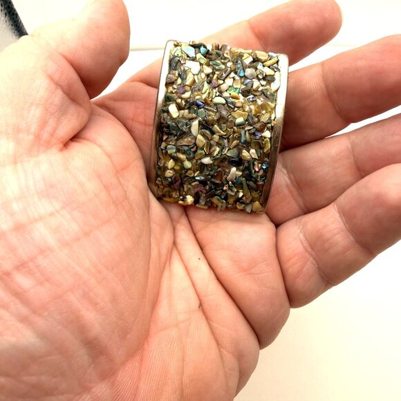 VTG Abalone Shell Chip Inlay Belt Buckle Southwestern Boho Fashion Jewelry - Picture 2 of 6